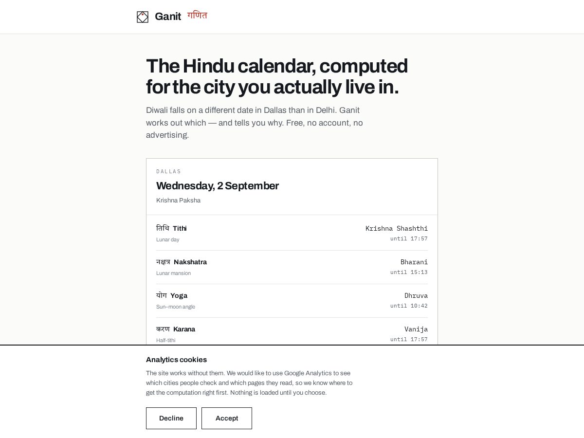 Landing-page snapshot of ganitapp.com