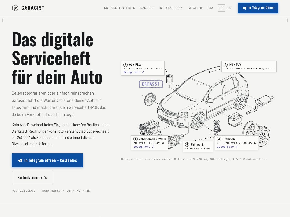 Landing-page snapshot of garagist.app