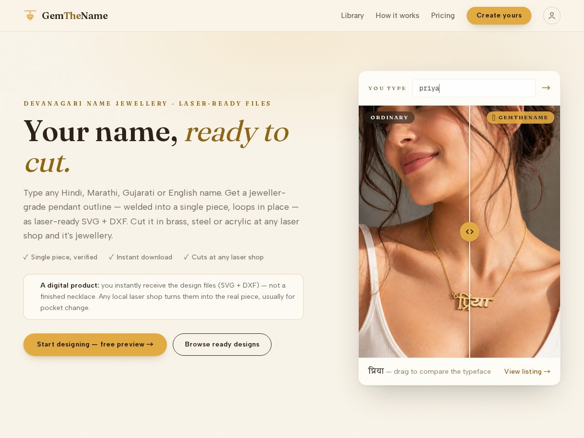 Landing-page snapshot of gemthename.com