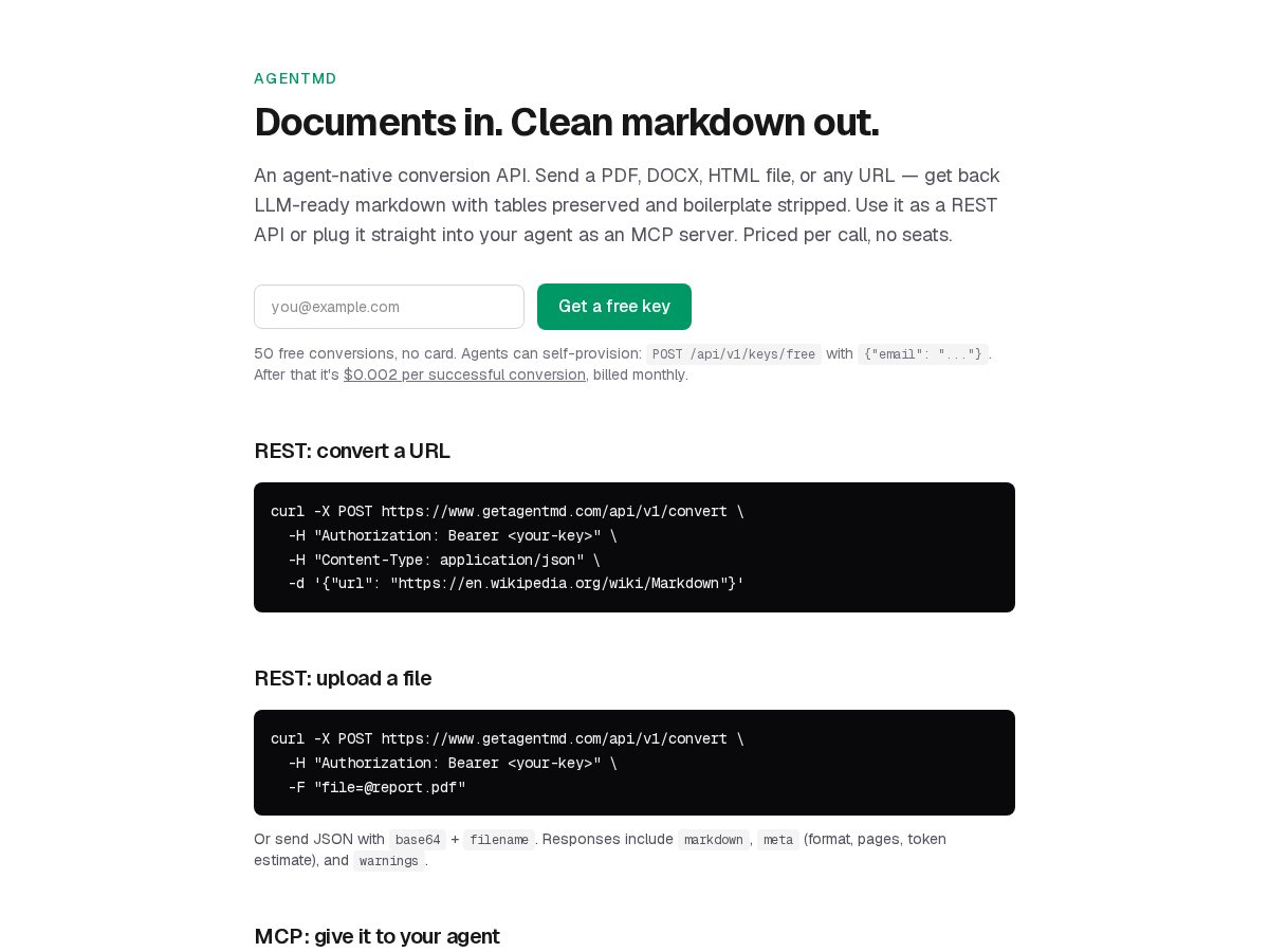 Landing-page snapshot of getagentmd.com
