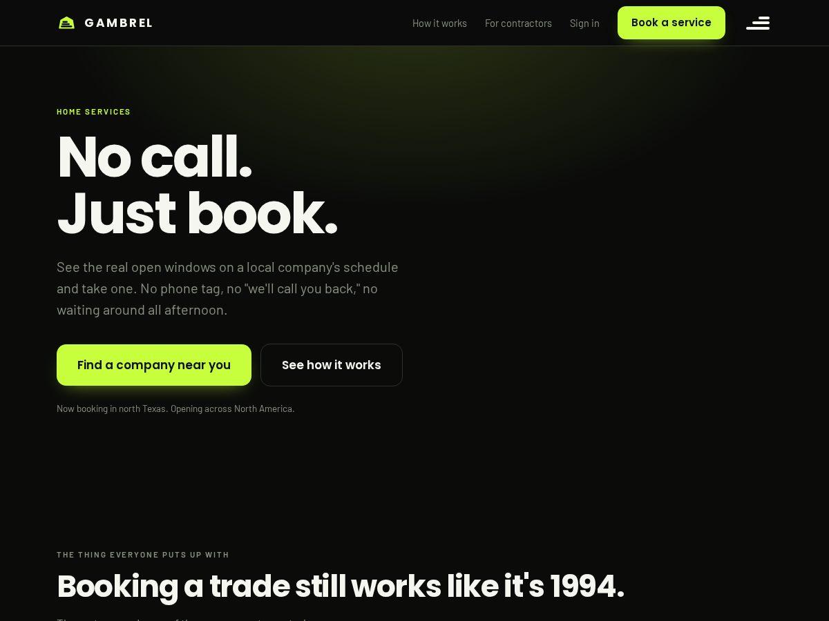 Landing-page snapshot of getgambrel.com
