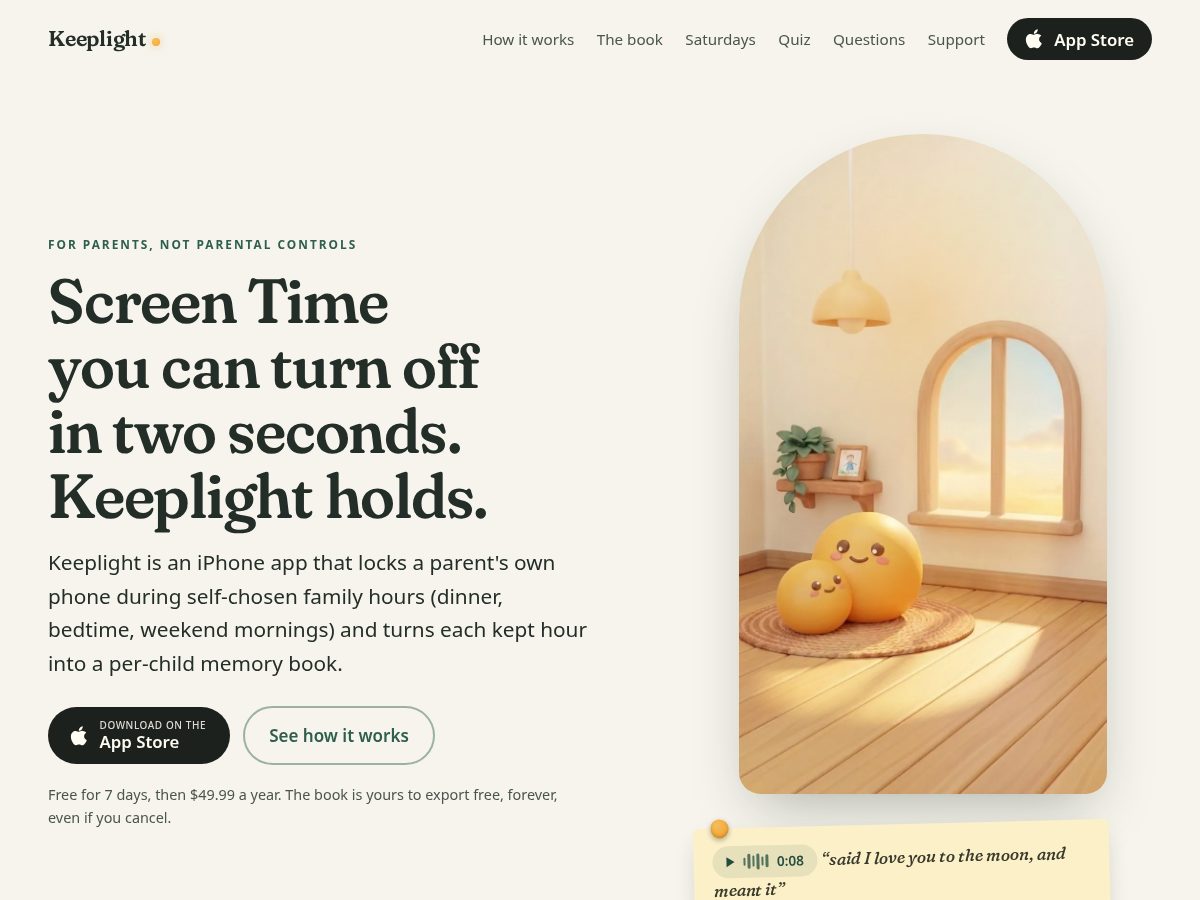 Landing-page snapshot of getkeeplight.com