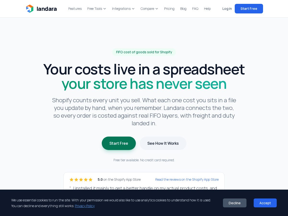 Landing-page snapshot of getlandara.com