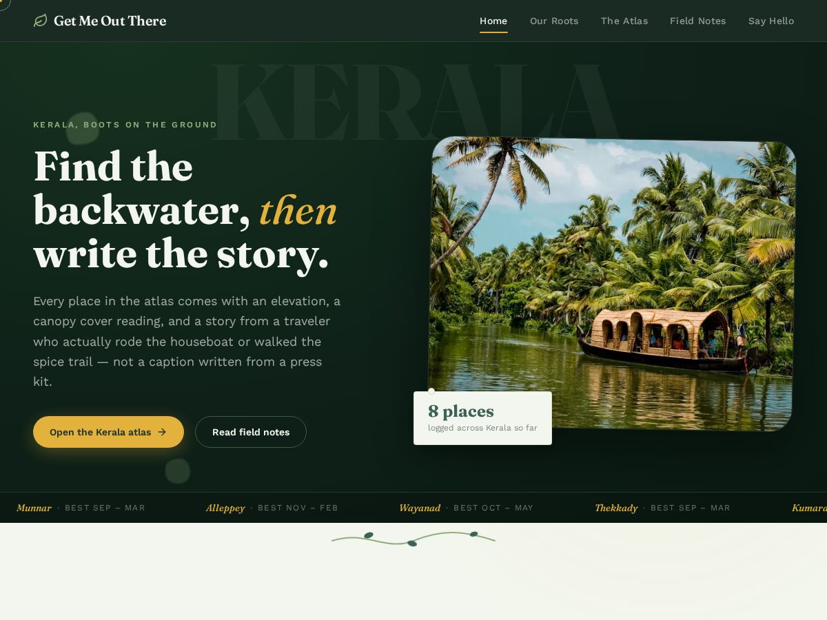 Landing-page snapshot of getmeoutthere.com
