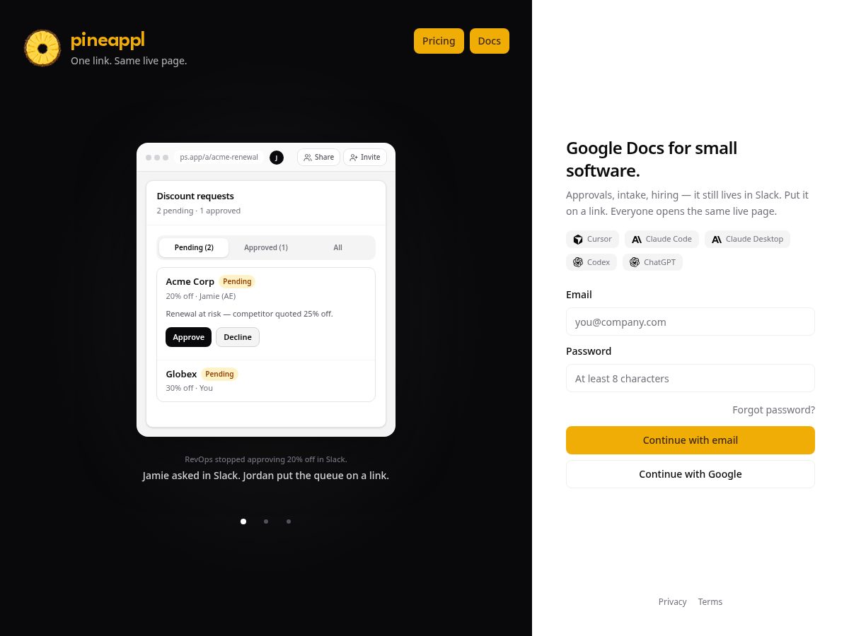 Landing-page snapshot of getpineappl.com