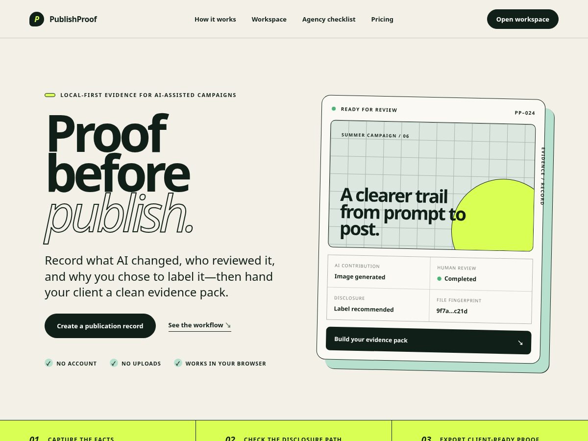 Landing-page snapshot of getpublishproof.com