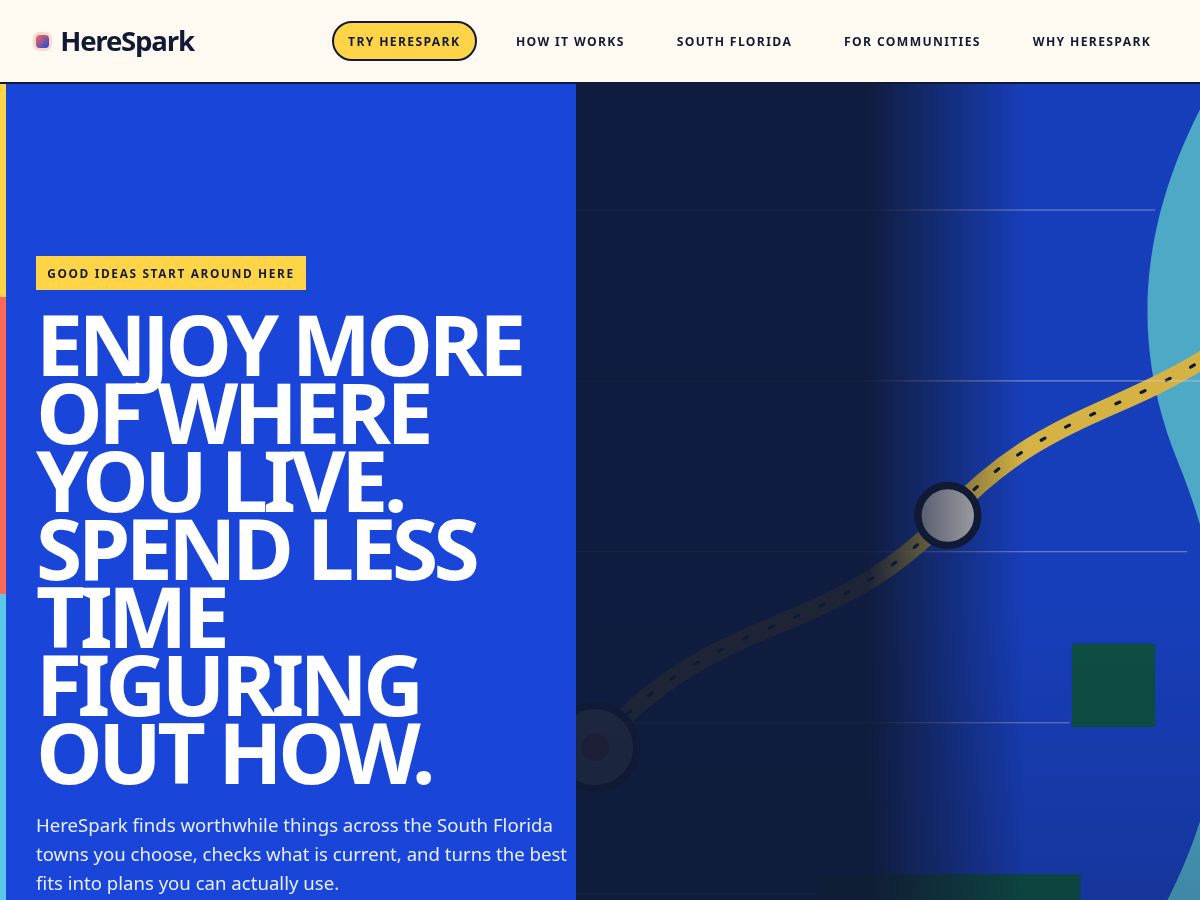 Landing-page snapshot of goherespark.com