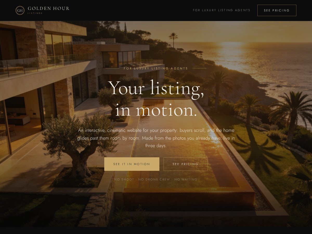Landing-page snapshot of goldenhourlistings.com