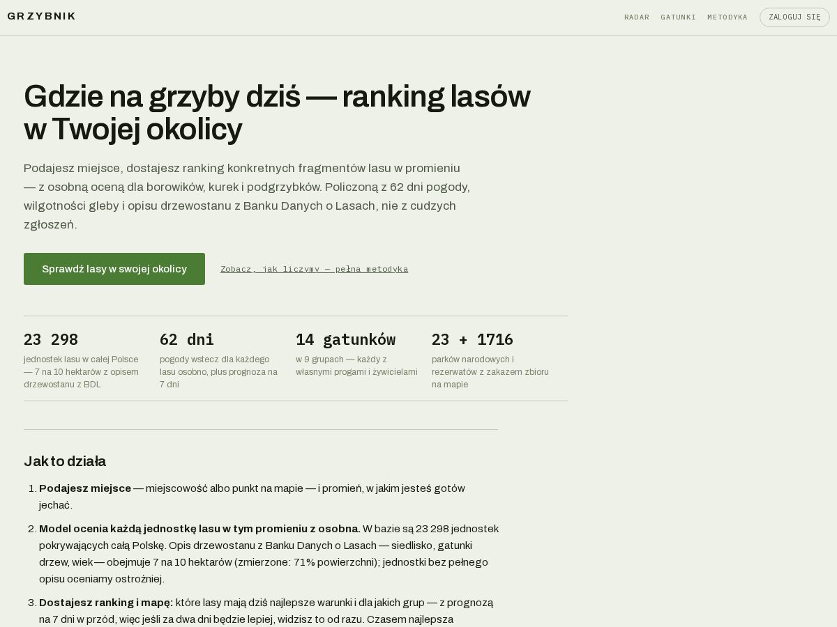 Landing-page snapshot of grzybnik.com