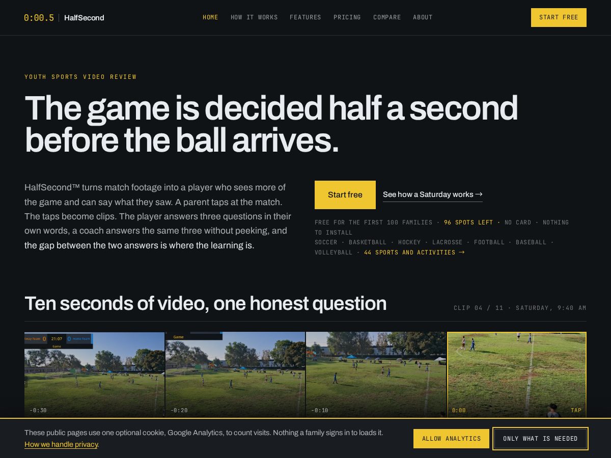 Landing-page snapshot of halfasecond.app