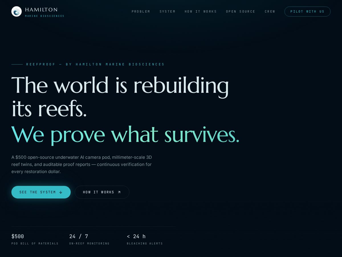 Landing-page snapshot of hamiltonmarinebiosciences.com