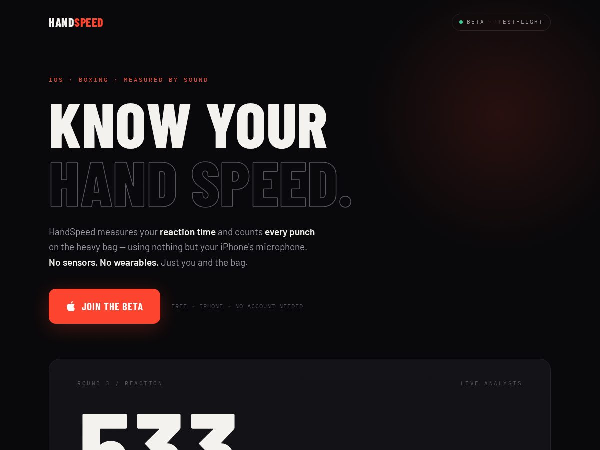 Landing-page snapshot of handspeed.app