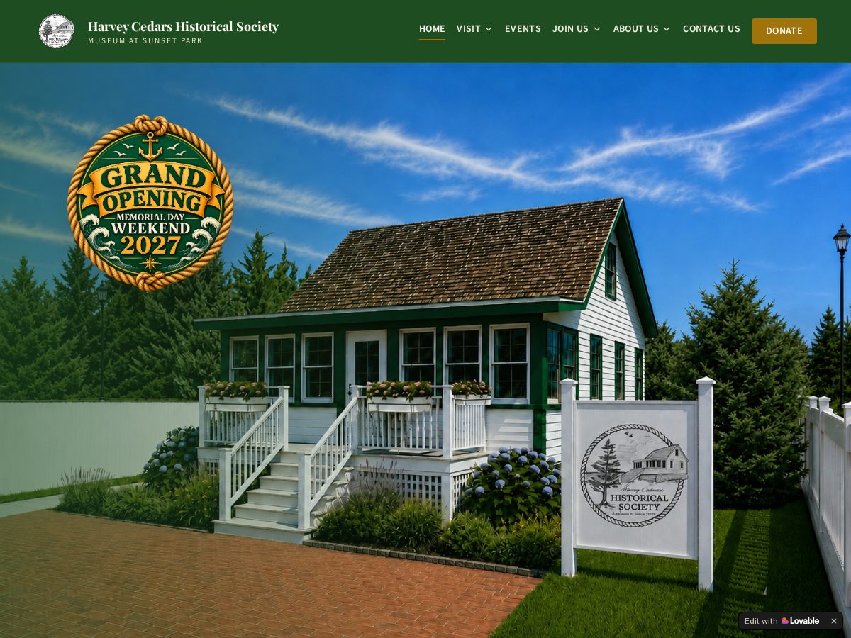 Landing-page snapshot of harveycedarsmuseum.org