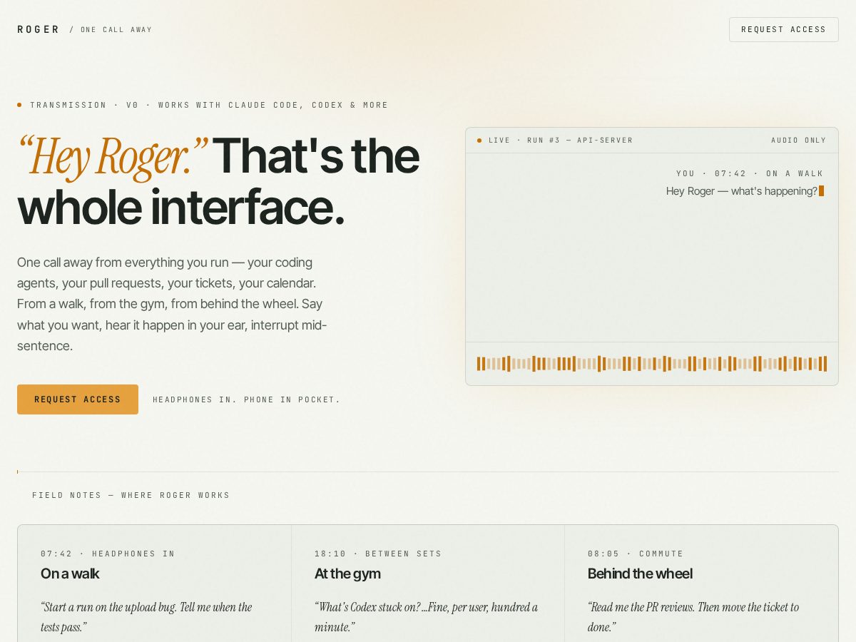 Landing-page snapshot of heyroger.dev
