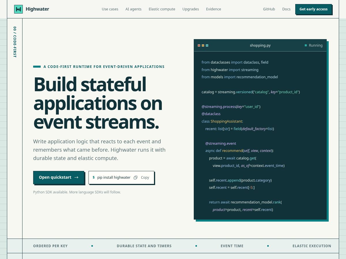 Landing-page snapshot of highwater.cloud