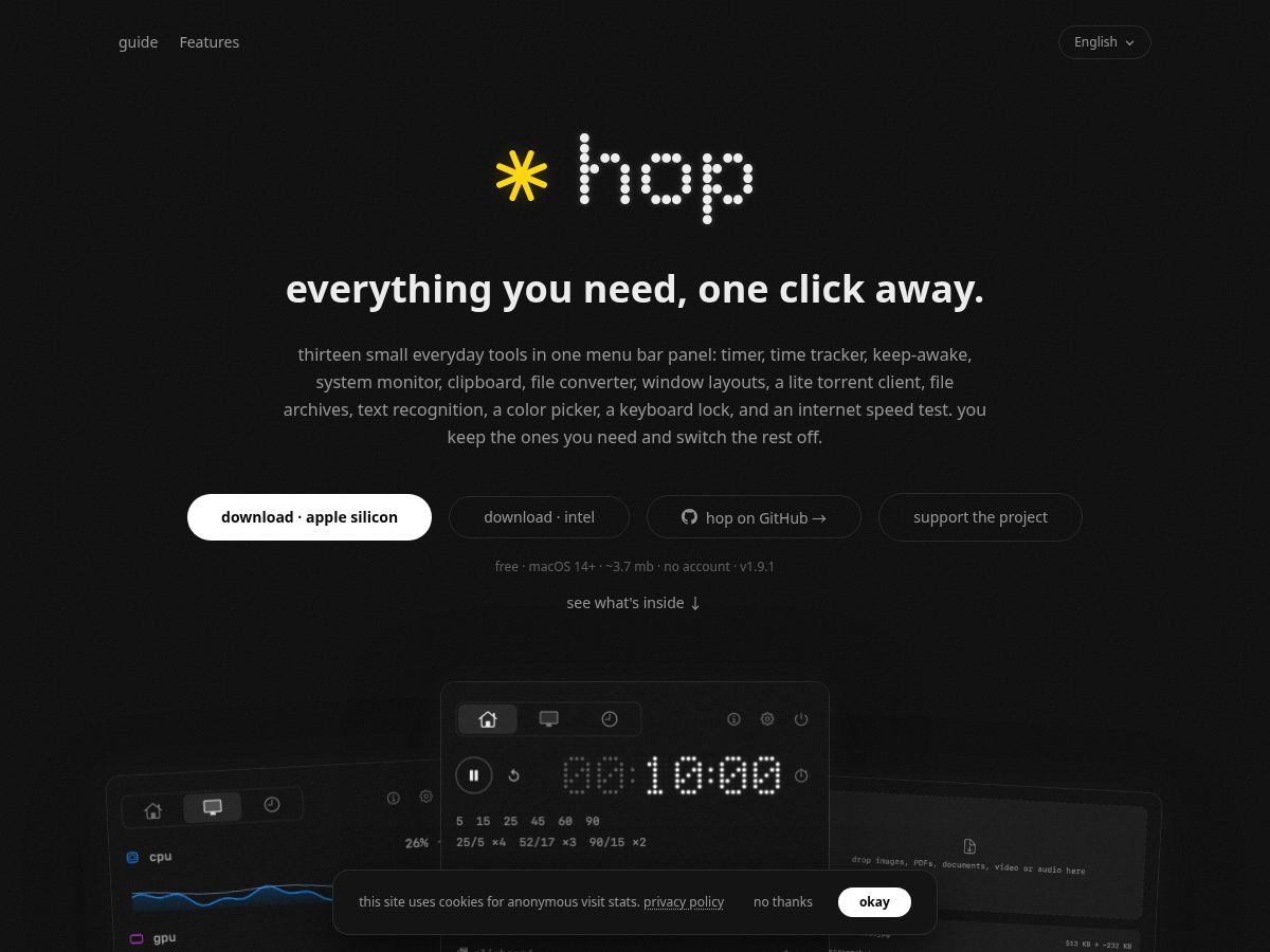 Landing-page snapshot of hop.tools