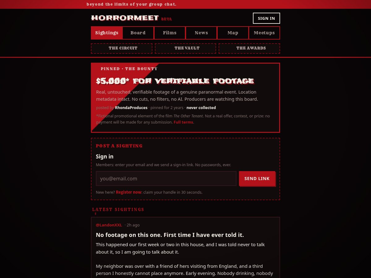 Landing-page snapshot of horrormeet.com