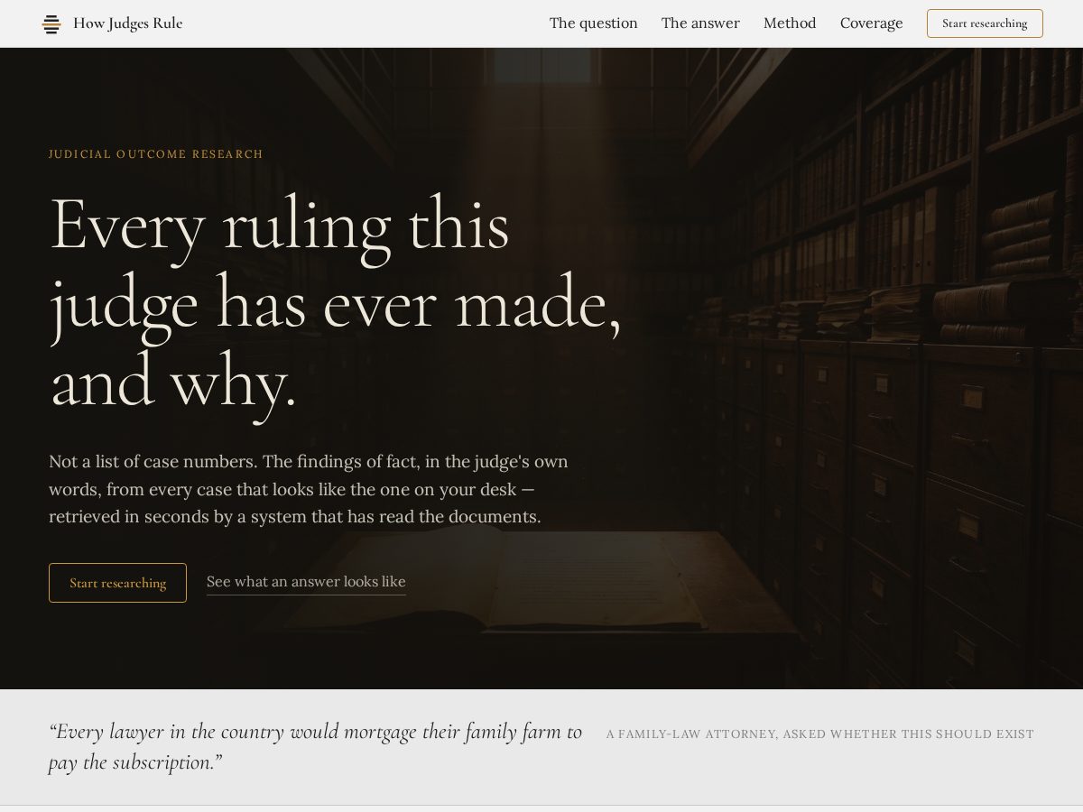 Landing-page snapshot of howjudgesrule.com