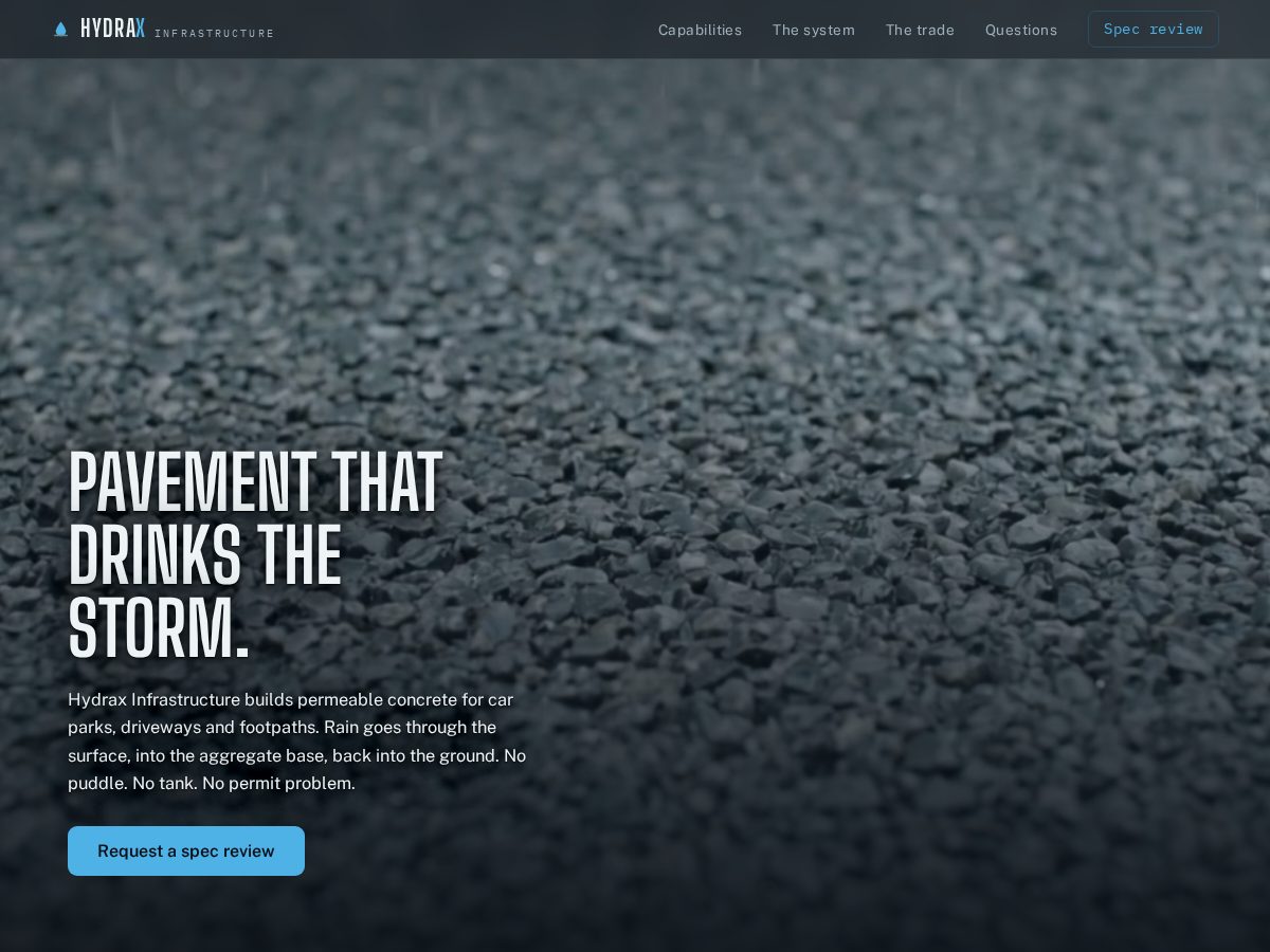 Landing-page snapshot of hydraxinfrastructure.com