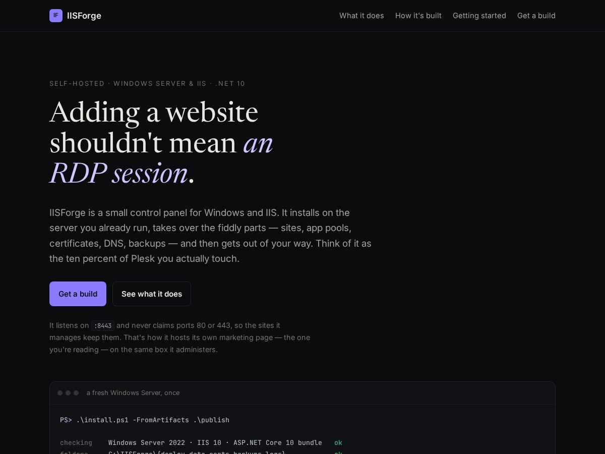 Landing-page snapshot of iisforge.com