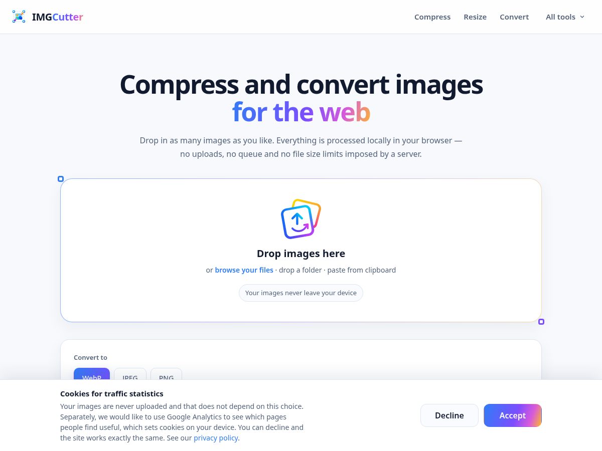 Landing-page snapshot of imgcutter.com