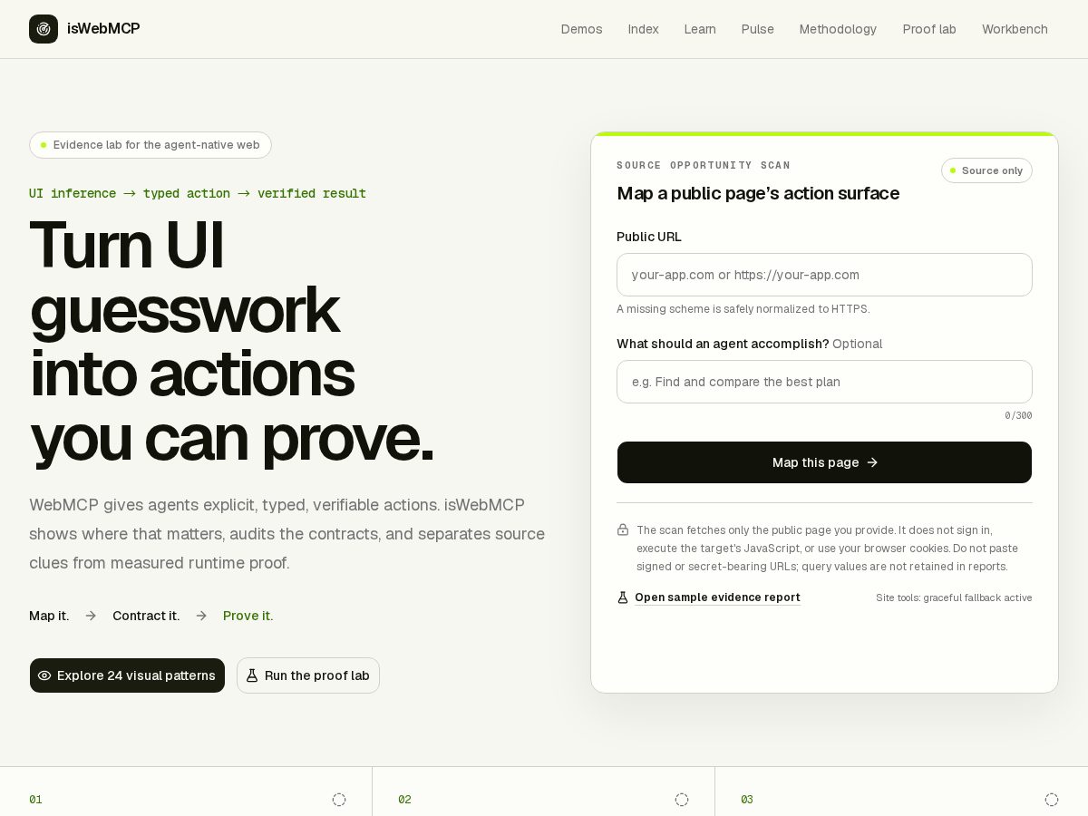 Landing-page snapshot of iswebmcp.com