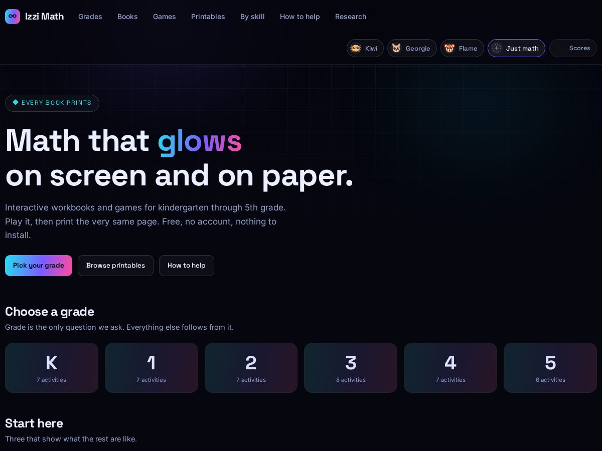 Landing-page snapshot of izzimath.com
