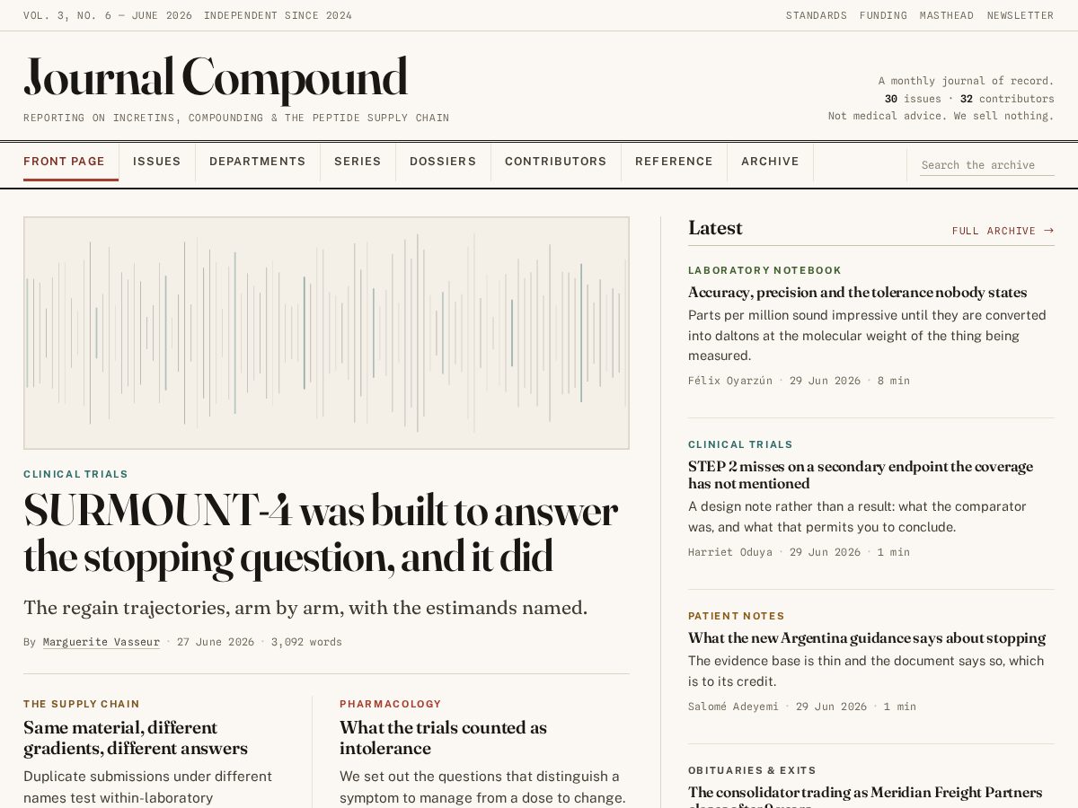 Landing-page snapshot of journalcompound.com