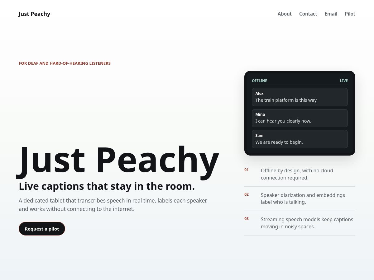 Landing-page snapshot of justpeachy.tech