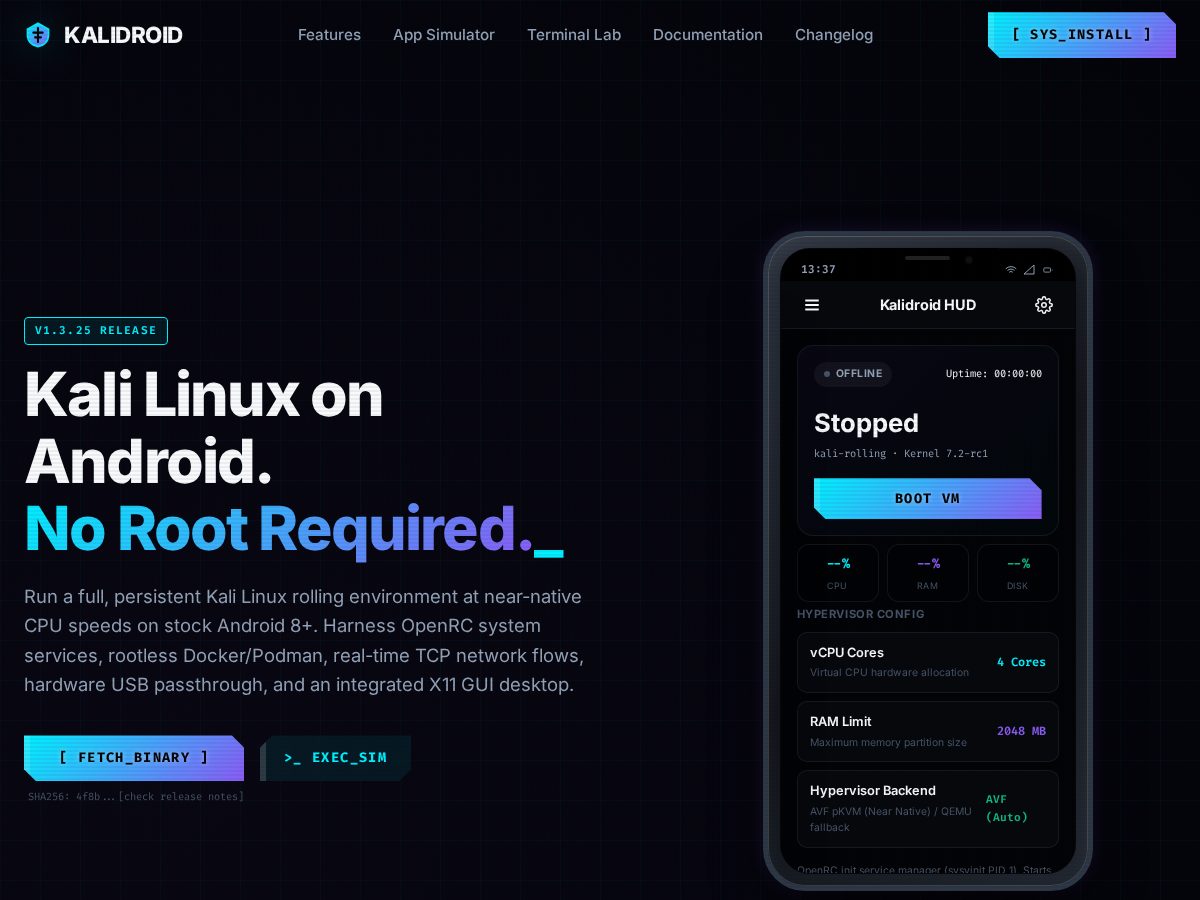 Landing-page snapshot of kalidroid.com