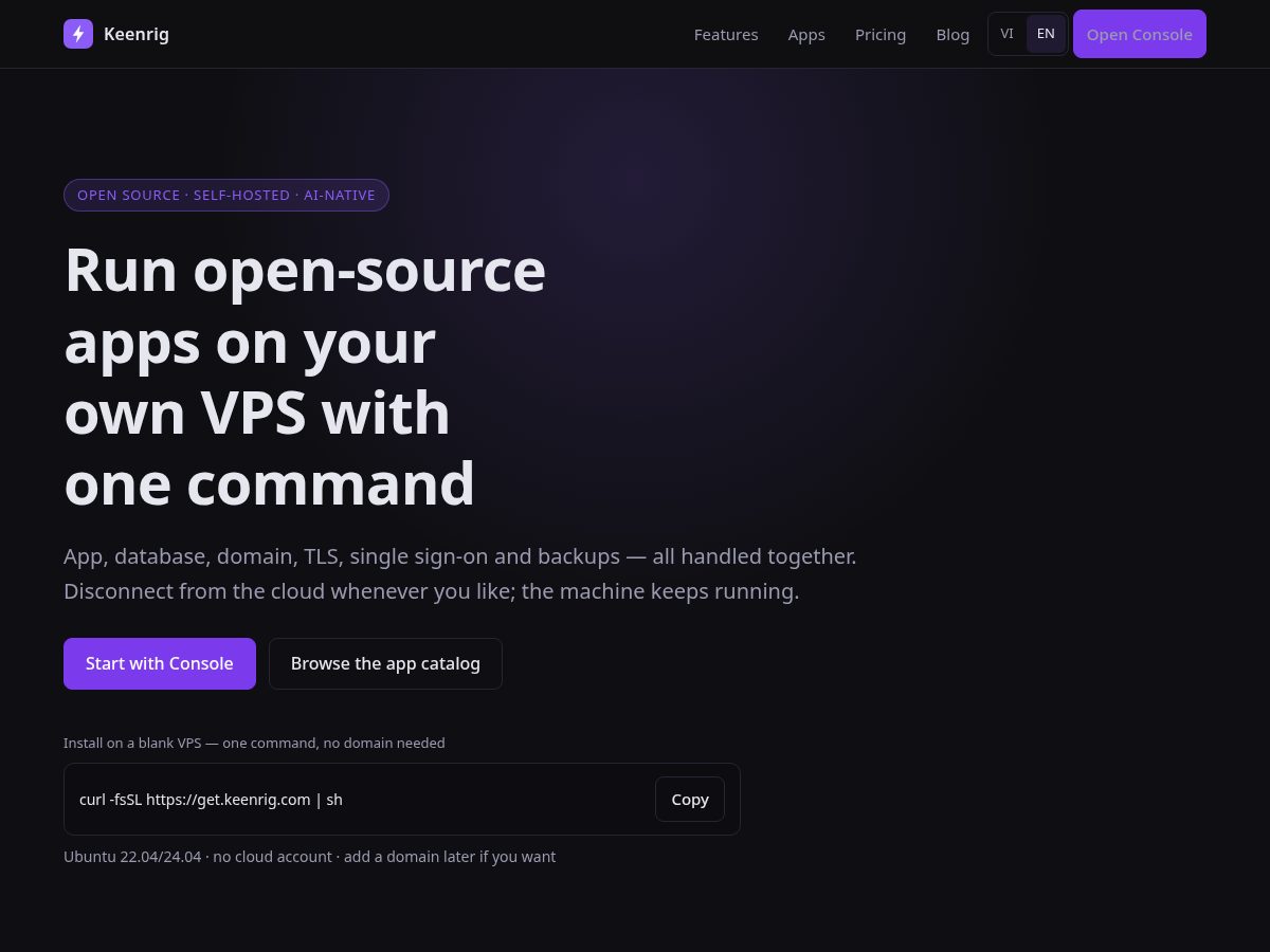 Landing-page snapshot of keenrig.com