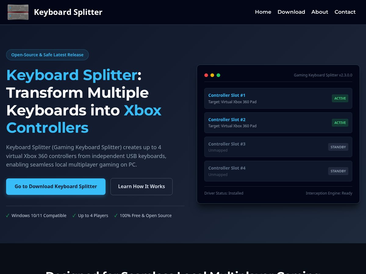 Landing-page snapshot of keyboardsplitter.com