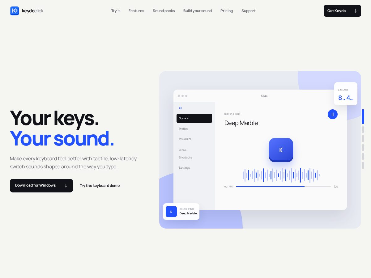 Landing-page snapshot of keydo.click