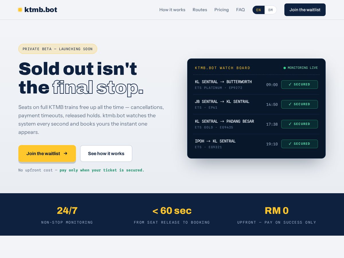 Landing-page snapshot of ktmb.bot