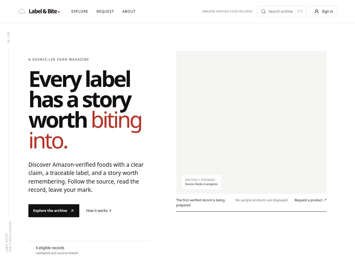 Landing-page snapshot of labelandbite.com