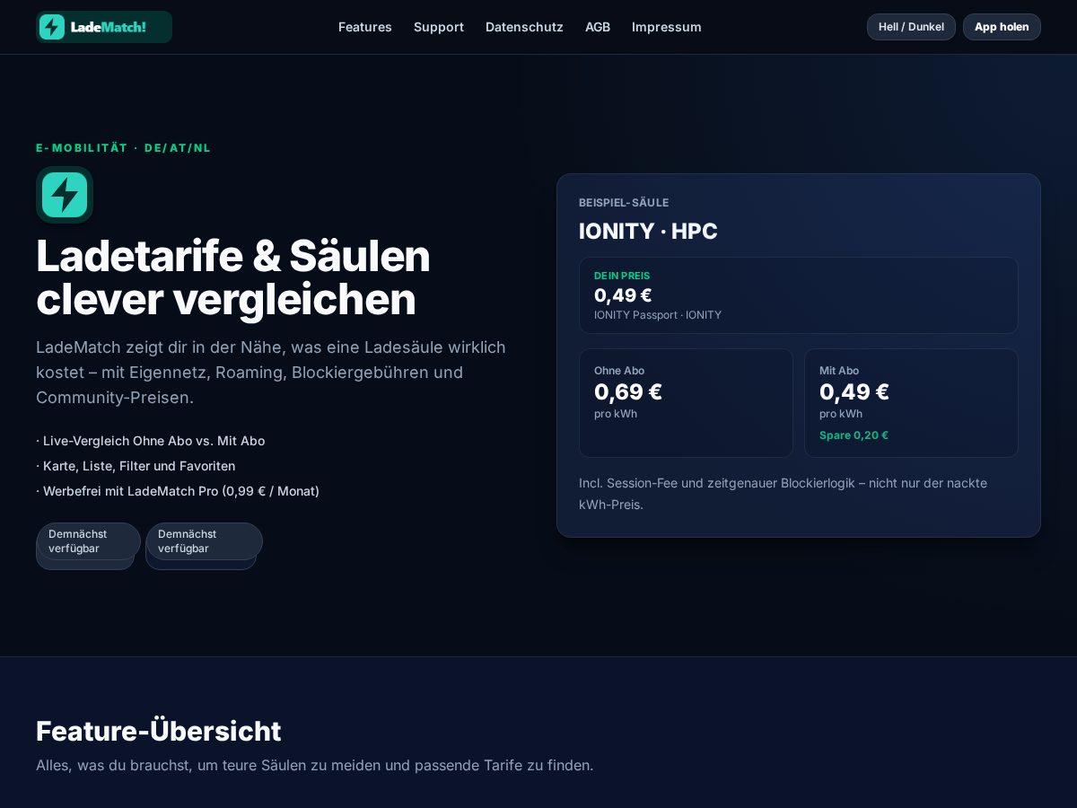 Landing-page snapshot of ladematch.app