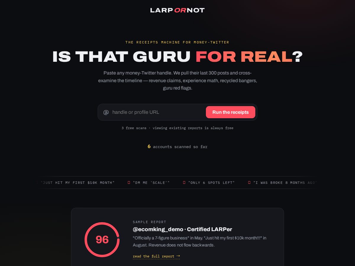 Landing-page snapshot of larpornot.com