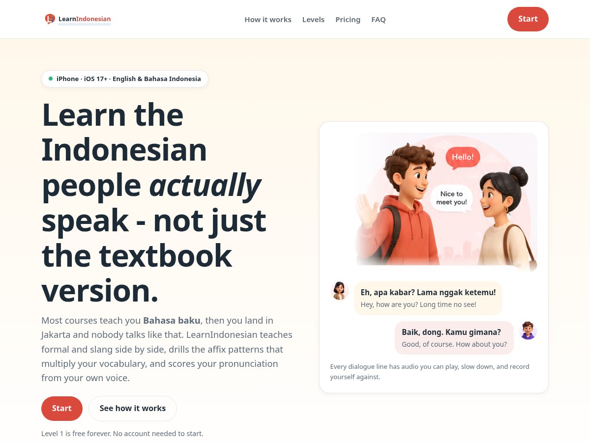 Landing-page snapshot of learnindonesianlanguage.com