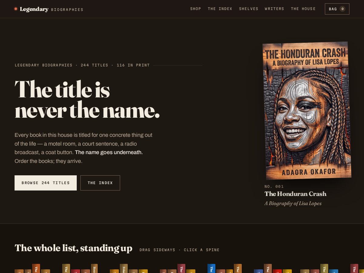 Landing-page snapshot of legendary-biographies.com