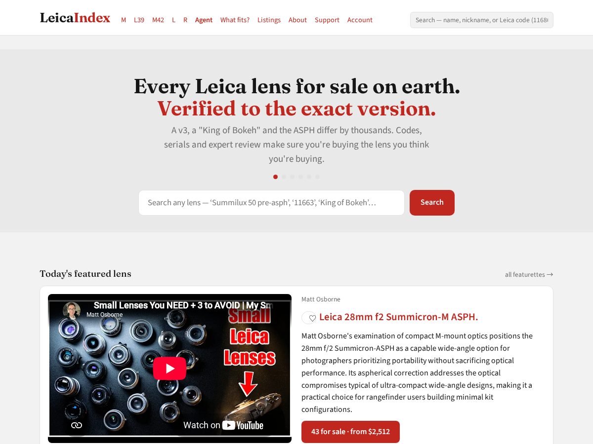 Landing-page snapshot of leica-index.com