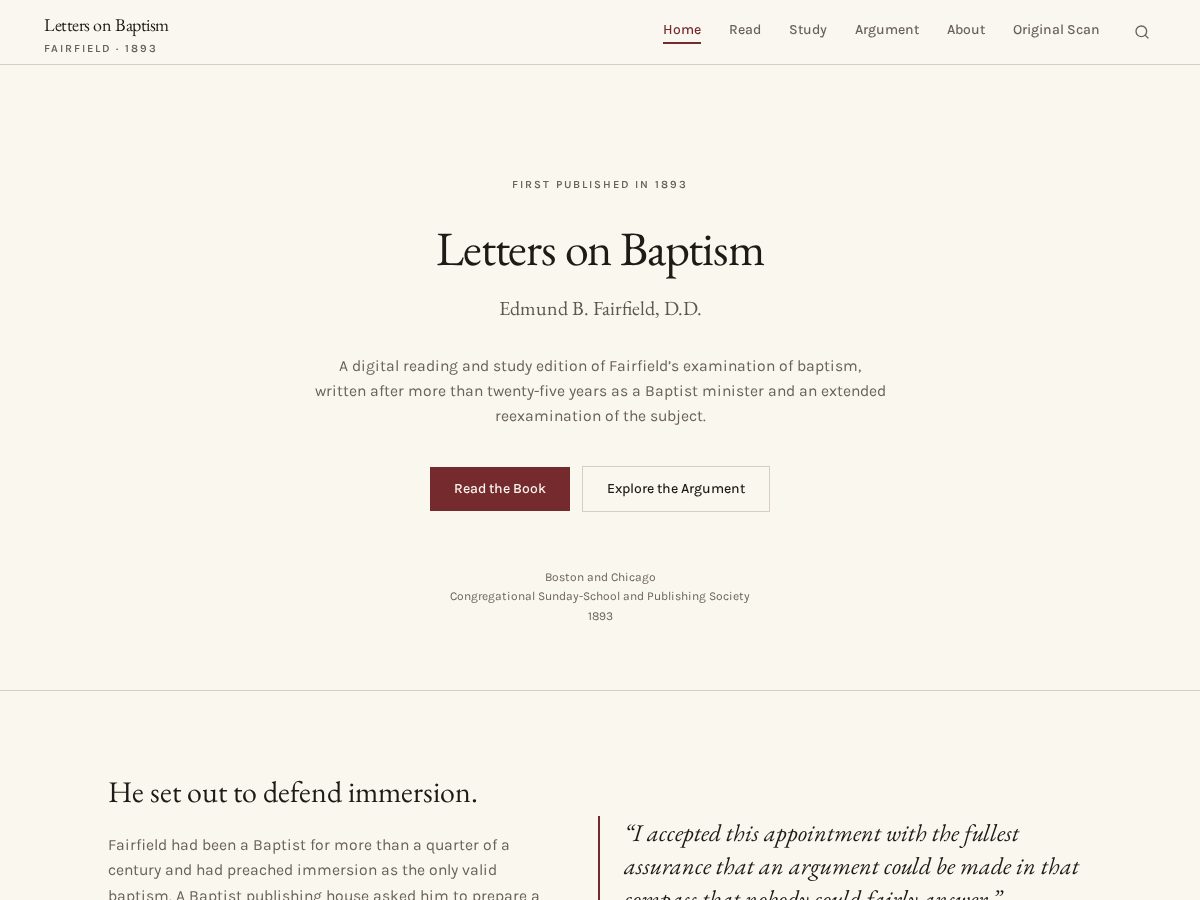 Landing-page snapshot of lettersonbaptism.com