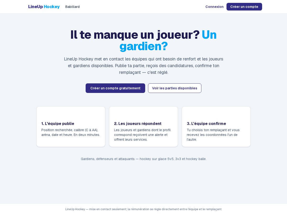 Landing-page snapshot of lineuphockey.com