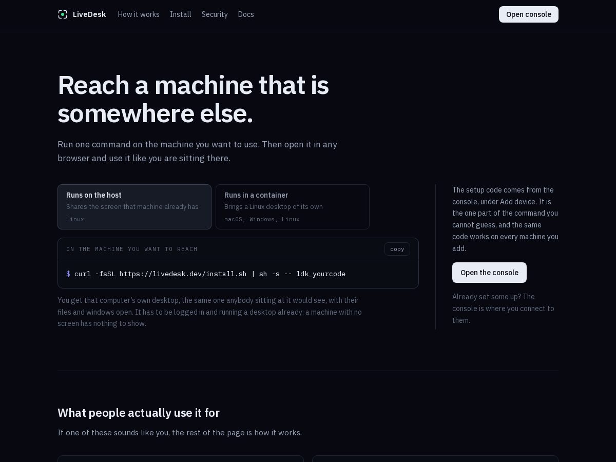 Landing-page snapshot of livedesk.dev