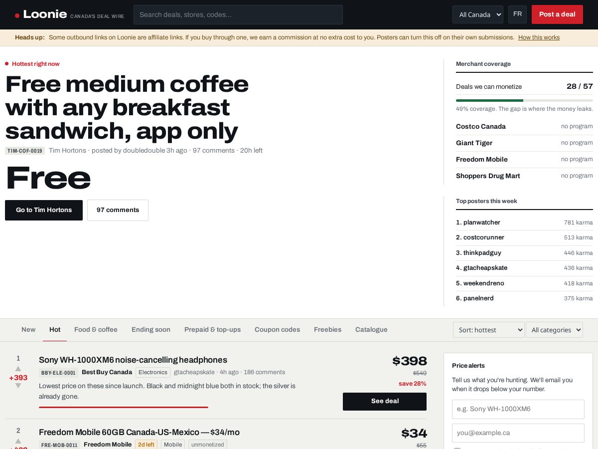 Landing-page snapshot of loonie.buzz