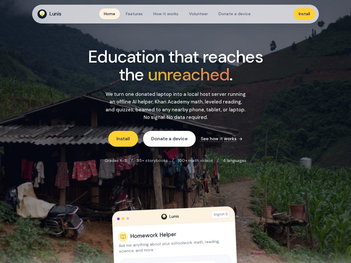 Landing-page snapshot of lunislearning.org