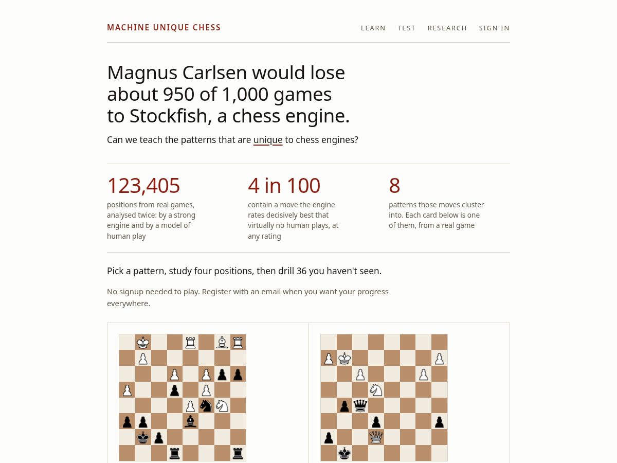 Landing-page snapshot of machine-unique-chess.com