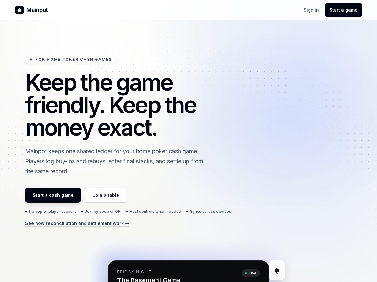 Landing-page snapshot of mainpot.app