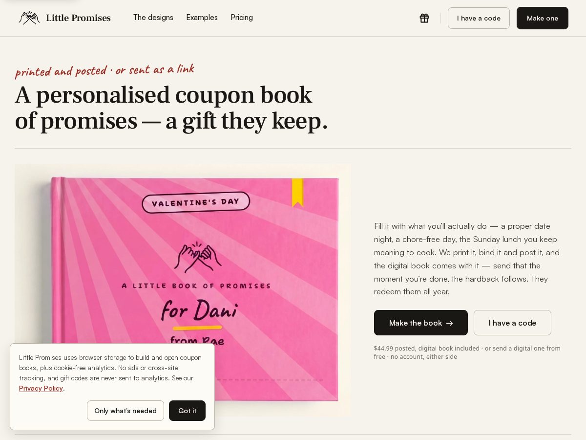 Landing-page snapshot of makelittlepromises.com