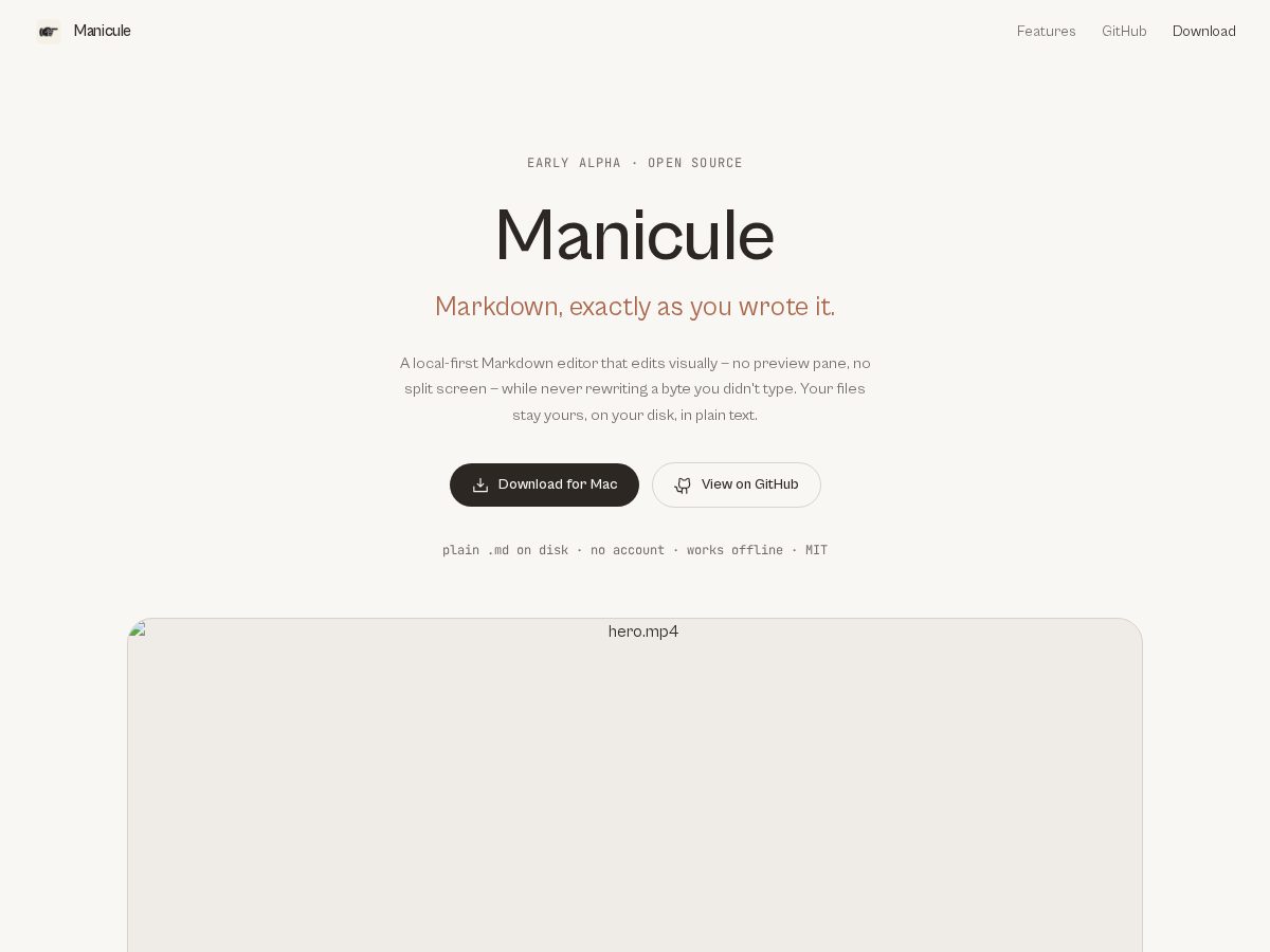 Landing-page snapshot of manicule.online