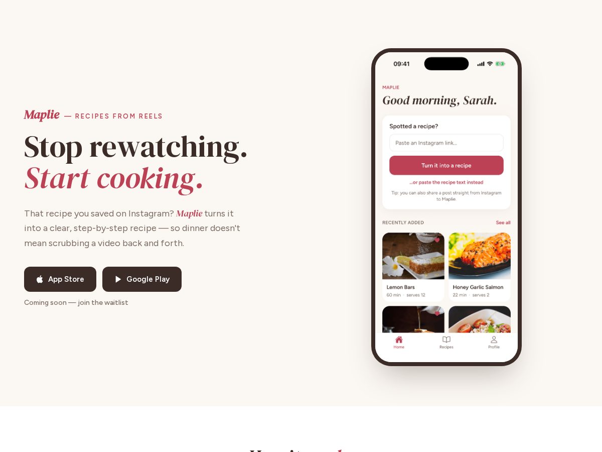 Landing-page snapshot of maplie.app